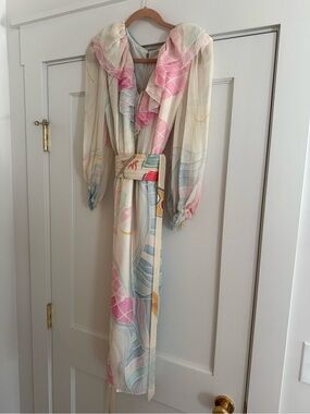 Vintage Sander Witlin Pastel Ruffle Midi Dress, size small (us size 4/6)